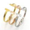Partihandel-Nytt rostfritt stål Dubbel T Love Armband Smycken Manschett Rose Gold Plate Bangles Armband för Kvinnor Kärlek Armband