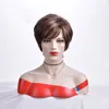 light brown highlighted color short straight hair wig with side parted Heat resistant fiber synthetic wig capless fashion wig for women