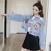 Kadın Ceketler Kadınlar Için Serin Kırpılmış Kot Bahar Mont Kısa Kadın Sequins Ceket Denim Yırtık Giyim Streetwear Coat D704