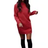 Mode femmes hiver robes décontractées chaud sweat robe col rond épaissir à manches longues fête Mini robe fête solide mince robe