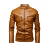 New Autumn Winter PU Lether Jacket Men Retro Jackets Long Sleeve Stand Collar Bomber Jacket Coat