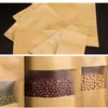 100pcs Kraft Paper Stand Up Zipper Pouch Bag with Window Resealable Zip Lock Closure Heat Seal for Food Packaging5521038