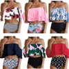 Nya Kvinnor Bikini Två Pieces Leaf Polka Dots Flower Print Ruffles Baddräkt Sommarstrand Badkläder för Kvinnor Bikini Lady Baddräkt