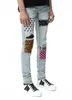 Fashion-Classic Summer Sommar Högkvalitativ Patchwork Hollow Alphabet Leopard Print Personlighet Mäns Självodling Kalv Jeans Byxor