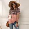 Leopard T-shirt Women Patchwork Top Summer Short Sleeve Tee Shirts Women Clothes 2020 New Tie Tops Tee Female 2XL Tee