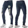 Heren casual skinny jeans broek effen zwart gescheurd bedelaar fit denim met kniegat voor de jeugd