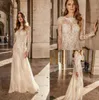 Robes de mariée sirène élégantes Boho 2019 Bateau dentelle robes de mariée manches longues robe de mariée grande taille personnalisée