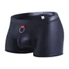 Mens Underkläder Boxer Imitation PU Läder Ringar Sexig Gay Black Panties BoxersHorts Men Boxers Pouch U Convex Underkläder Boxer Homme