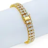 Hip Hop Weißer Zirkon Bling Doppelschichtiges Tennisarmband 18 Karat Echtgold vergoldet Damen Armreif2987