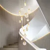 Staircase long LED Pendant Lighting luxury crystal lamp villa hotel Pendant Lighting postmodern rotating stair Pendant Light