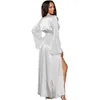 Robe Lingerie por Mulheres Sexy Long Sleeve Lace Kimono cetim Pijamas Nightgowns Pijama com Belt