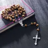 Großhandel - Fabrikverkauf 8mm Holzperlen Marke Halskette Beten Halskette Beten Sie Rosenkranz religiöse Perlen Schmuck Halskette Jesus