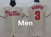 3 Bryce Harper Mens 100 % 스티치 유니폼 빈티지 야구 저지 남성 여성 청소년 무료 배송