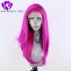 Pink color Synthetic Lace Front Wig Long straight Wigs For Women Heat Resistant Fiber Glueless Natural Hairline Cosplay Wig 26''