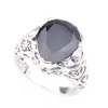 10 Pieces lot LuckyShine Fire Water Drop Black Onyx Gems Rhodium Plated obsidian Women's Rings Festival Jewelry New