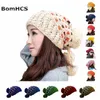 Mode-BomHCS hiver femmes épais chaud câble 100% fait à la main Knie chapeau avec pompon doux