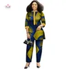 Autumn African Suit for Women Print Wax Plus Tamanho 2 Peda￧o de Top e Pant Sets Moda Mulheres Africanas Clothing WY4143