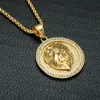Hip Hop Ice Out Gold Stal ze stali nierdzewnej Pave Lwa Wisiorki Naszyjniki dla mężczyzn biżuterii V191129