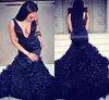 New Sexy Mermaid Prom Dresses 2k17 Plunging V Neck Backless Organza Tiered Ruffles Skirts Evening Gowns Plus Size Formal Party Dress