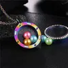 Magnetic Open Rainbow Pearl cage Pendant Necklaces For Women crystal beads Glass Floating Locket charm chains Fashion Jewelry