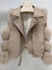 OFTBUY veste d'hiver femmes réel manteau de fourrure naturel col de fourrure de renard vêtements d'extérieur épais chaud 100% en cuir véritable Sreetwear décontracté