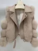 Oftbuy Winter Jacket Women PRAWDZIWA FUR PŁATNIK Naturalny lis futra obroża gęsta ciepła 100% oryginalna skórzana sreetwear Casual