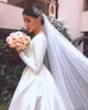 A-Line Satin Vintage Modest Bröllopsklänningar med Långärmade Simple Women Modest Sleeved Bridal Gowns Custom Made