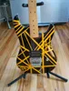 Personalizado Kra Wolf Edward Van Halen 5150 Stripte Amarillo Guitarra eléctrica negra Floyd Rose Tremolo Bridge, diapasón de cuello de arce