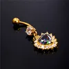 Crystal Heart Shape Women Body Smycken Gul Guld / Silver Färg Navel Piercing Smycken Partihandel Belly Button Ring