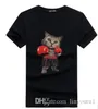 Hommes O cou coton à manches courtes belle boxe chat T-shirts drôle chat Animal hommes personnalisé T-shirts cadeau d'anniversaire