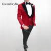 Gwenhwyfar Abito da uomo con risvolto in velluto Slim rosa rossa/cachi/blu reale/viola Abito da uomo da sposa Costume da uomo Mariage Homme 3 pezzi