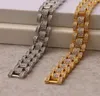 15 мм ширина 18 к позолоченные алмазы кубинский ссылка браслеты 22.5 см мужские сплава браслет хип-хоп браслет для мужчин