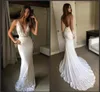 2019 New Vintage Mermaid Wedding Dresses Berta Appliques V Neckline Sleeveless Sash Bridal Gowns Custom Made Backless Wedding Dress