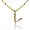 Fashion- Gold Color Plated Micro Pave Cubic Zircon Razor Necklace & Pendant Three Chains 24Inch Length Hip Hop Necklace Jewelry