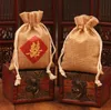 Jute Candy Gift Bag Gunst Tas Chinese woorden "Double Happiny" Drukken Bruiloft Huwelijk Party Bags