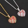 New Gold Red Oil Broken Heart Pendant Men's Necklace With Rope Chain Cubic Zircon Hip hop Jewelry For Gift