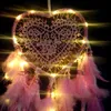 Dream Catcher Led Handmade Dreamcatcher Feathers Night Light Wall Hanging Love Heart Wind Chimes Home Room Decoration Baby Wall Décor