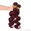 Elibess-obearbetad Grad 7a Brasiliansk Virgin Hair Red Wine Burgundy 99J Färg Body Wave Mänskliga hår Vävar 4st Per Lot Gratis frakt