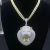 14k guld iced ut lejon hänge lyx designer halsband mens guld kedja hängen diamant kubansk länk rapper sångare smycken
