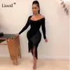 Liooil czarny biały seksowna body bodycon midi sukienka kobiet 2019 Fall Asymetryczna nocna impreza klubu z długim rękawem