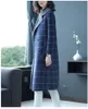 Women's Lana Blends Long Lavern Cashmere Cashmere Cappotti per le donne 2021 Autunno Giacche da donna invernali Plus Size OverCeats Navy Plaid Double Sided