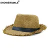 SHOWERSMILE Марка хаки соломенная шляпа мужчины Панама шапки летний стиль Sun Hat Beach Holiday классические мужские шляпы и шапки D19011106