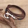 BFF2 Korean version of the popular brown leather rope tie line bracelet Ancient silver fish hook bracelet alloy anchor character b8721828