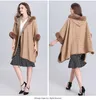 Nieuwe herfst winter vrouwen losse hooded poncho faux bontkraag manchet cardigan sjaal cape mantel poncho uitloper jas C4983