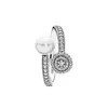 All'ingrosso-naturale perle Box anello aperto set originale di 925 Sterling Silver CZ diamante donne eleganti Fedi