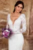 Modest Long Sleeves Mermaid Wedding Dresses Arabic Lace V Neck Appliqued Sweep Train Bridal Gowns Split Kitty Chen Formal Vestidos5709062