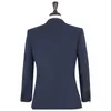 Nieuwe populaire twee knoppen Navy Blue Bruidegom Tuxedos Notch Revers Mannen Pakken Bruiloft / Prom / Diner Beste Man Blazer (Jas + Broek + Vest + Tie) W235