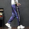 Heren broek streetwear plaid broek joggers heren patchwork blauwe joggingbroek Ankel-lengte katoen hiphop track broek broek