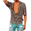 Mens Hawaiian Shirt Male Casual Printed Men's Baggy Beach Leopard Print Kort ärmknapp Retro Skjortor Toppar Blus S-3XL11234P