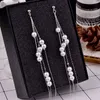 Серебряная игла корейской моды Lady Сладкие Имитация Pearl кисточкой Длинные серьги для женщин Роскошные серьги кристалл серьги
